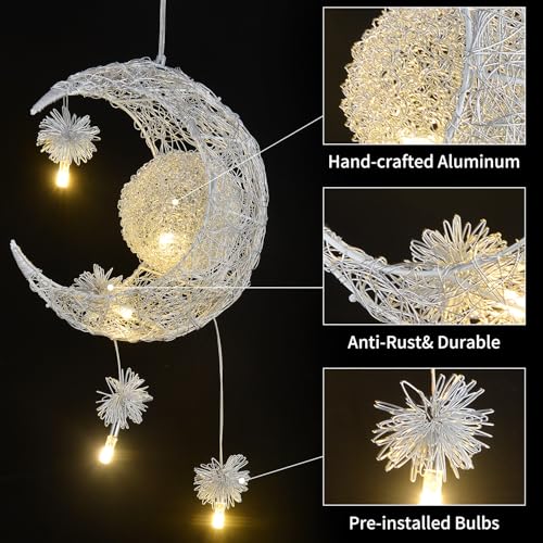 TISLYCO Kids Ceiling Light, Moon Chandelier, Girls Chandelier for Bedroom, Nursery Light Fixture - color: 23.62"x14.5"-Creative Moon Star Pendent Light