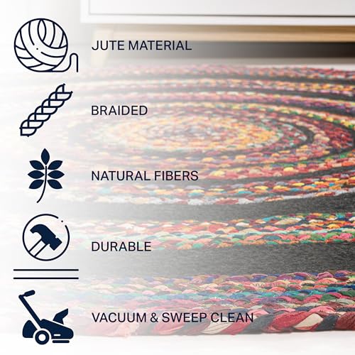 JONATHAN Y Abyss Braided Jute Red/Multi 6' Round Indoor Area Rug, Bohemian, Classic, Coastal, Easy-Cleaning for Living Room, Bedroom, Kitchen, Pet Friendly, Non-Shedding (RNF117A-6R) - color: Red, size: 6' (Round)