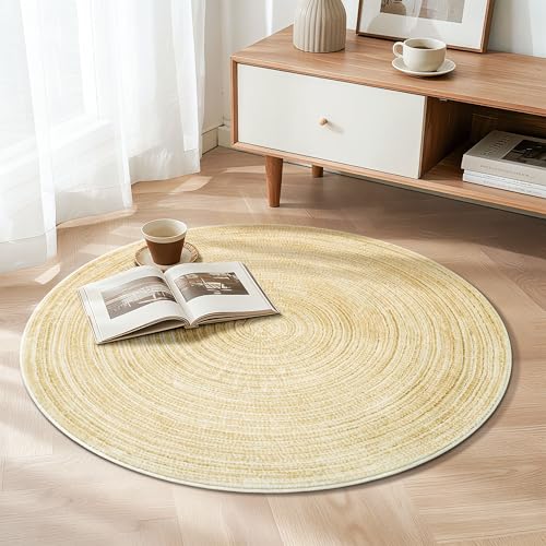Asrug Imitation Jute Low Pile Round Rug Area Rug Washable Non-Slip Circle Rug Soft Plush Touch Circle Rugs Round for Kitchen Bathroom Living Bedroom Nursery, Carpet 3ft /36 inch/91 cm Yellow - color: Yellow, size: 3ft