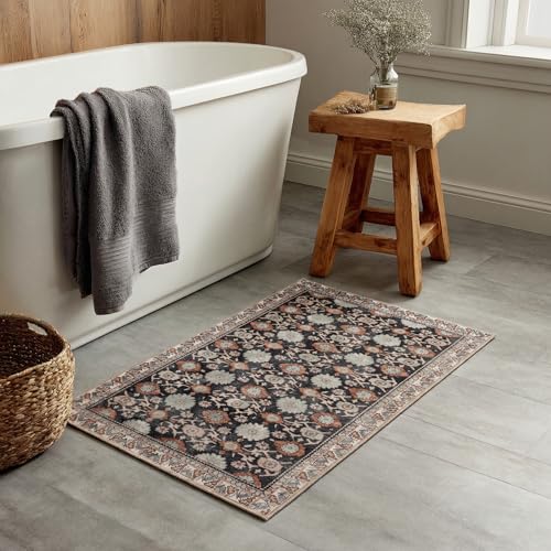 Kuden 2x3 Small Rug, Machine Washable, Non-Slip Backing, Vintage Style, Soft, Low Pile, Area Rugs for Entryway Kitchen Indoor Entrance - color: Black / Red, size: 2' x 3' Rectangular
