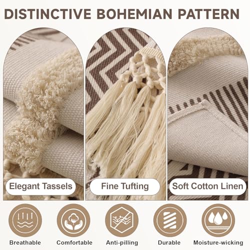 VClife Dog Boho Couch Cover, Washable Furniture Protector, 35.4 x 35.4 in | Tufted Tassel Sofa Cover, Non Slip Woven Geometric Sofa Slipcover, Multi-Size Universal Throw Cover For Couch, Pet Friendly - color: 02# Brown Chevron, size: 35.4" x 35.4"
