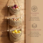 Cabilock 3 Tier Hanging Fruit Basket for Kitchen - Boho Macrame Woven Wall Storage for Onion and Potato, Space-Saving Cotton Rope Produce Organizer for Pantry & Bathroom
