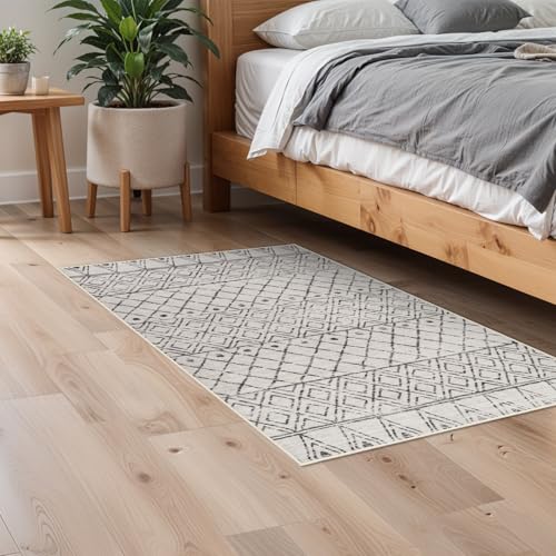 2x3 Entryway Rug Washable - Moroccan Small Area Rugs for Entryway Low Pile Indoor Mat Non Slip with Rubber Backing Thin Area Rug Pet Friendly for Front Door Kitchen Bedroom 2x3 Geo Grey - color: Geo Grey, size: 2' x 3' (Rectangular)