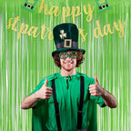 Lime Green Streamers Party Backdrop - GREATRIL Tinsel Curtain for St Patrick's Day/Frog/Wizard - 3.2ft X 8.2ft - 2 Packs - color: Lime Green