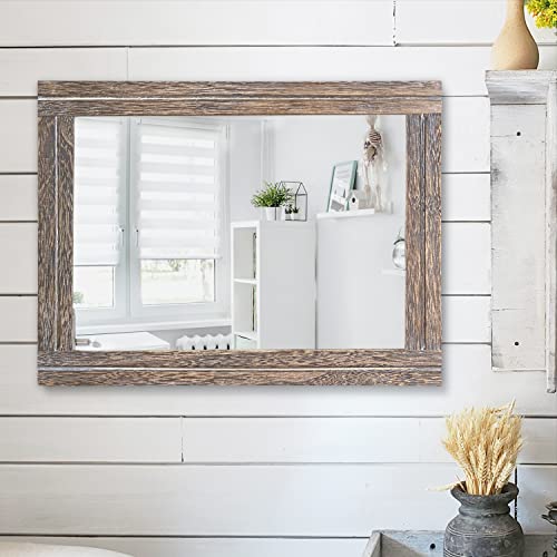 AAZZKANG Mirror with Wood Framed Rectangle Rustic Wall Mirrors Decor Large 20"x16" for Bedroom Bathroom Living Room Entryway - color: Light Tan, size: 20"L x 16"W