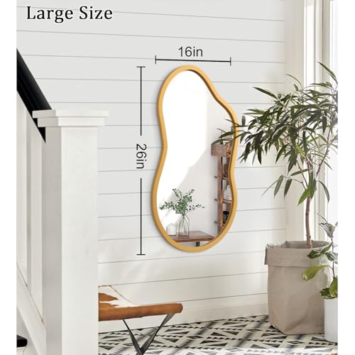 AAZZKANG Large Wall Mirror with Wood Framed 26"x16" Gold Irregular Hanging Mirrors Asymmetrical for Bathroom Bedroom Living Room Entryway - color: Gold, size: 26"L x 16"W