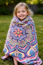 Decorative Luxury Floral Fleece Throw Blanket: Mandala Bohemian Boho Botanical Paisley Damask Velvety Soft, Bright Shades of Purple Pink Yellow White Durable Plush Accent for Bed or Couch, 50" x 70"