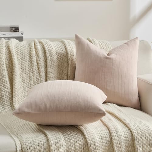 FUTEI Pack of 2 Chenille Decorative Throw Pillow Covers 24x24 Inch,Soft Crushed Striped Texture European Cushion Case,Modern Home Decor for Couch Bed Living Room,Pink - color: Pink, size: 24" x 24" (Pack of 2)