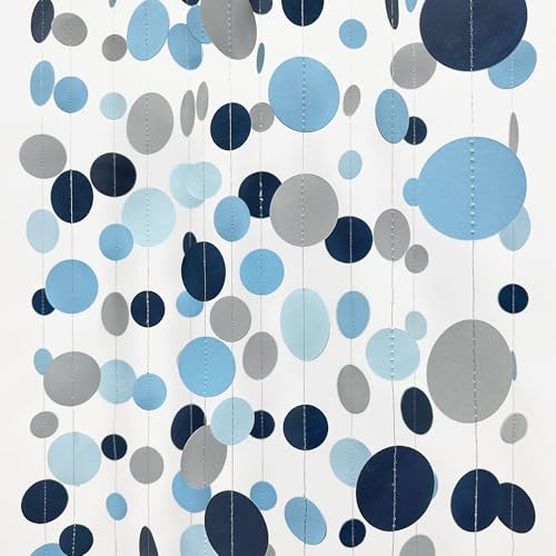 Dusty Blue Party Decorations Navy Blue Circle Dots Garland Gray Blue Hanging Paper Polka Dot Streamer for Wedding Baby Shower Engagement Bridal Shower Birthday Graduation Nautical Theme Party Supplies - color: Dusty Blue