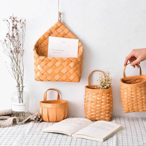 Alipis Woven Wall Hanging Letter Basket 12.59X8.66X2.36In Handcrafted Mail Organizer Storage for Home Office Entryway Flowerpot Holder
