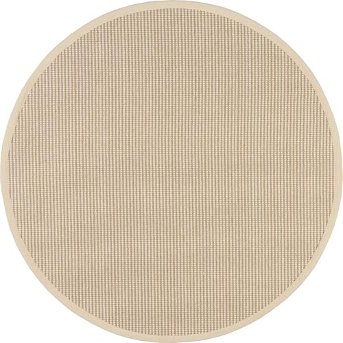 Rugs USA 8' Round Patricia Handmade Jute and Wool Indoor Area Rug, Solid Farmhouse Design, Natural Fiber, for Bedroom, Living Room, Hallway, Office, Kitchen, Entryway, Ivory - size: 8' (Round)