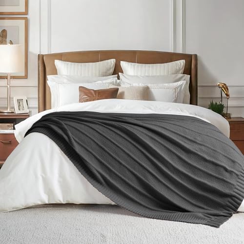 Carriediosa Knit Throw Blanket for Couch 50" X 60", Soft Cozy Stripe Pattern Cable Knitted Throws Fall Fluffy Textured Solid Home Decor Blankets Couch Cover for Bed Sofa, Dark Grey - color: Dark Grey, size: 50" X 60"