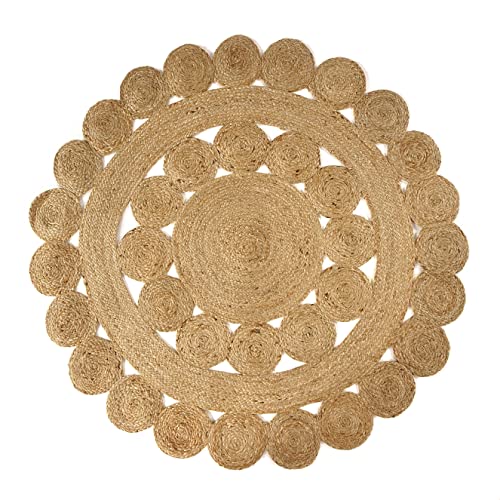 GRUHUM Round Jute Area Rug 5ft Natural Fiber Collection Handmade Boho Charm Farmhouse Jute Area Rug Soft Braided Reversible Rustic Rug for Indoor EcoFriendly Kitchen Bedroom Living Hallways Enterways - color: Natural- 29, size: 5' (Round)