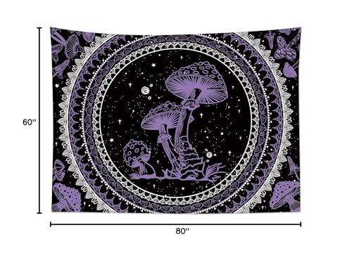 SCECALA Purple Mushroom Mural Boho Mandala Black and White Stars Wall Art 80x60 Inches for Bedroom Living Room Teen Party - color: Purple, size: 60"L x 80"W