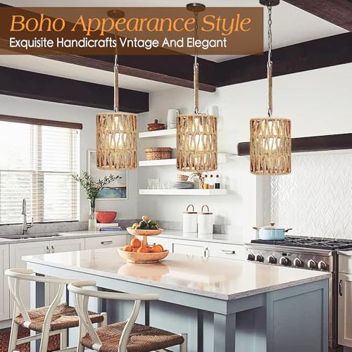 6 Pack Boho Lamp Shade for E26 Base, Handwoven Natural Rattan lamp shade, Boho Pendant Light Shades for Living Room, Bedroom, Kitchen Eco-friendly & Stylish Home Decor - size: 6PC