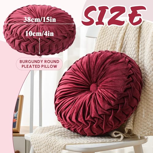 Drydiet 1 Pcs Round Throw Velvet Pillows Decorative Pleated Throw Pillows Diameter Accent Pumpkin Boho Chair Cushion for Couch Sofa Home Decoration (Burgundy,15'') - color: Burgundy, size: 15''