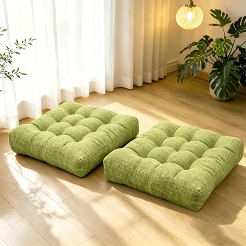 Set of 2 Floor Cushion for Adult Tufted Square Seat Cushions for Tatami Living Room Dorm 18.8 x 18.8 Inch Light Green Meditation Floor Pillows - color: Light Green