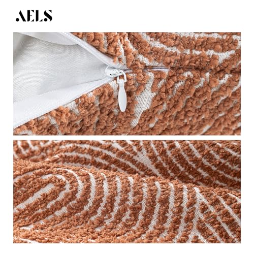 AELS Boho Decorative Textured Throw Pillow Covers 18x18, Organic Modern Mid Century Rainbow Tufted Pillow Case, Farmhouse Rustic Geometric Woven Cushion Case for Bed Couch Sofa, Burnt Orange - color: Burnt Orange, size: 18" x 18" (Pack of 2)