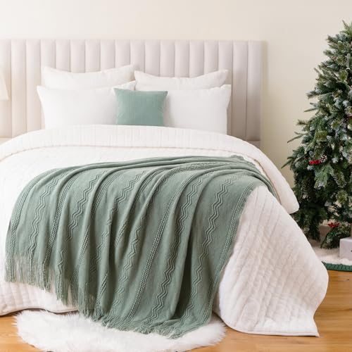 BATTILO HOME Sage Green Throw Blanket for Couch, Sage Green Decor, Knit Throw Blankets for Bed, Spring Throw Blanket Light Blue, 50"x60" - color: Sage, size: 50 x 60 in.