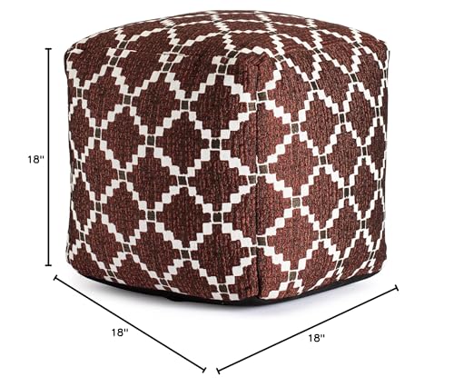 Anji Mountain 100% Handmade & Handcrafted Comfortable Home Décor Outdoor Pouf Ottoman Footrest for Living Room, Bedroom, Nursery, Kidsroom, Patio Furniture - (18" x 18" x 18"- Red-Ivory) - color: Deschutes Red