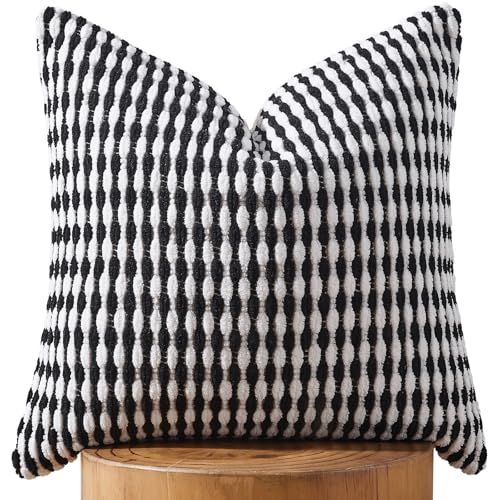 AmHoo Boho Chenille Pillow Cover Decorative Tufted Pillowcase for Couch Bed Sofa Bedroom Living Room Modern 18 x 18-Inch Black - color: Black, size: 18" x 18" (Pack of 1)