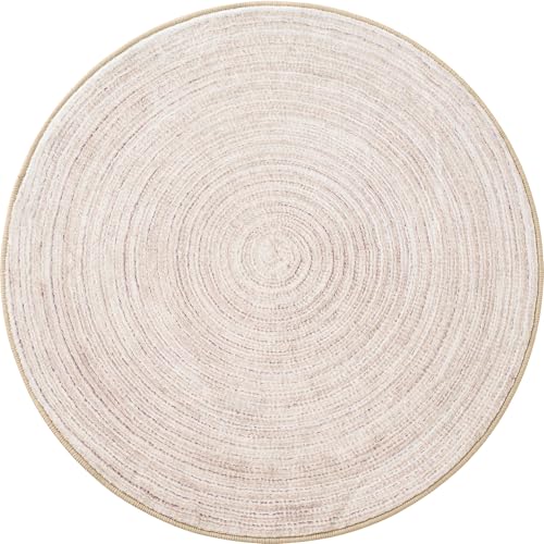 Asrug Imitation Jute Low Pile Round Rug Area Rug Washable Non-Slip Circle Rug Soft Plush Touch Circle Rugs Round for Kitchen Bathroom Living Bedroom Nursery, Carpet 5ft /60 inch/152 cm Khaki - color: Khaki, size: 5ft