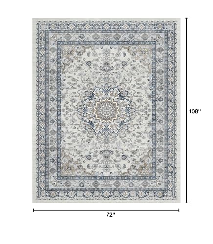 Farmhouse 6x9 Nursery Rug, Low Pile & Non Slip Area Rug for Living Room, Bedroom, Dining Room Table, Blue and Grey High Traffic - Non Shedding & Stain Resistant Soft Carpet, Faded Print Accent Mat - color: Blue / Grey / Brown, size: 6' x 9' (Rectangular)