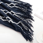 BOURINA Fluffy Chenille Knitted Fringe Throw Blanket Lightweight Soft Cozy for Bed Sofa Chair Throw Blankets, Navy 50" x 60" - color: A-navy, size: 50"×60"