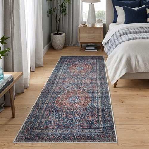 Bloom Rugs Washable Non-Slip 12 ft Runner - Multicolor Traditional Medallion Runner for Entryway, Hallway, Bathroom, and Kitchen - Exact Size: 2.5' x 12' - color: Multi Color, size: 2'6" x 12' (Runner)