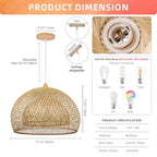 Arturesthome Bamboo Pendant Light for Kitchen Island, 17.6" Wicker Chandelier Lighting, Handmade Woven Hanging Ceiling Light Lampshade for Living Room Bedroom - size: B 17.6"*11.7"