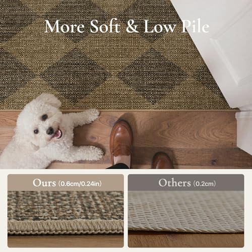 Bavni Checkered Easy Jute Rug,3x5 Area Rug Machine Washable Non Slip Woven Plaid Carpet, Geometric Diamond Non Shedding Low Pile Modern Farmhouse Floor Mat for Living Room, Bedroom, Entryway - color: Checkered-2, size: 3X5