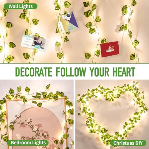 33Ft 100 LED Fake Plants Vines,Artificial Watermelon leaf Ivy Garland with Fairy Lights,for Home Living Bedroom Wall Art Aesthetic Office Coffee Room Wedding Party Farmhouse Dorm Outdoor Garden Decor - color: Watermelon String Lights
