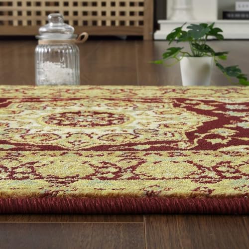 Memoryfield Area Rug 11x15 Vintage Rug Traditional Oriental Living Room Area Rug Retro Floral Indoor Carpet Non Slip Backing Non-Shedding Throw Carpet for Bedroom Dining Room Home Office Red - color: Red, size: 11' x 15' (Rectangular)