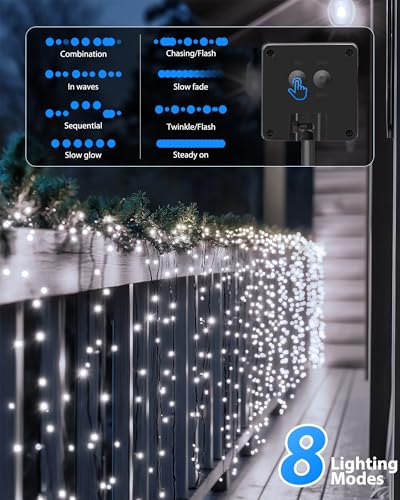 Brightown Solar Outdoor String Lights - 50 FT 120 LED Solar String Lights for Outside with 8 Lighting Modes, IP65 Waterproof Solar Outdoor Lights, Suitable for Tree Party Decor, Pure White - color: Pure White, size: 1 pack