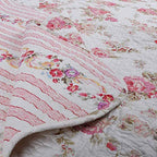 Cozy Line Home Fashions Josephine Spring Peony Pink Ivory Floral Shabby Chic Reversible 100% Cotton Quilted Throw Blanket 60" x 50" Machine Washable and Dryable (Peony) - color: Peony