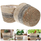 Operitacx 2 Pack Seagrass Plant Basket, Woven Planter Covers with Handles for Indoor Plant Pots and Home Decor 7X6in