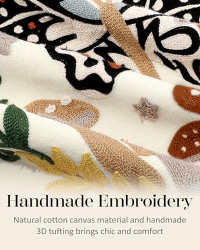 Embroidered Throw Pillow Cover - 18x18 Decorative Pillow Cover with Zipper Aesthetic Cute Design Boho Spring Summer Throw Pillowcase for Living Room Couch Sofa Bed, Butterfly Moon - color: Butterfly Moon, size: 18" x 18" (Pack of 1)