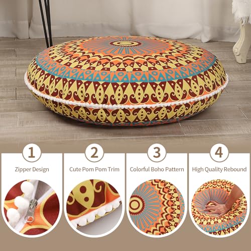 LOVMOC 32 Inch Round Floor Pillow for Adults Set of 2, Large Thick Memory Foam Boho Mandala Meditation Floor Seating Cushion, Machine Washable for Living Room Outdoor Yoga Floor Sitting, Yellow - color: Yellow, size: 2 Count (Pack of 1)