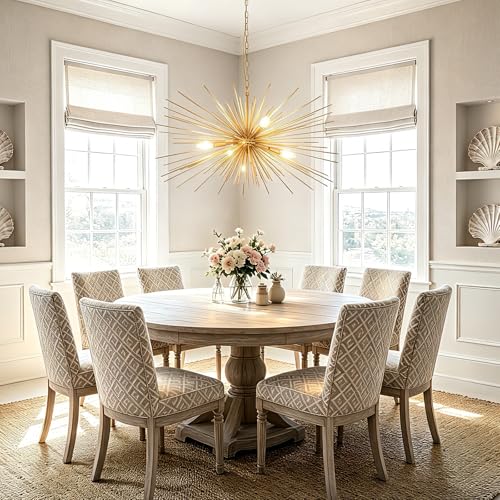31in Modern Gold Sputnik Chandelier 4-Light Mid-Century Starburst Chandelier Light Fixture Over Table Large Satellite Chandeliers for Dining Room Foyer Entryway Kitchen Bedroom Living Room E12 - color: Golden 31" 4-Light