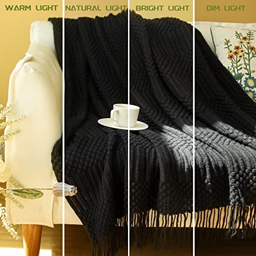 Blagic Knitted Throw Blanket for Couch, Bed and Sofa. Super Soft Blanket with Tassels, Black Throw Blanket, 50 x 60 Inches Lightweight & Cosy Home Decor - color: F-black, size: 50 × 60 in