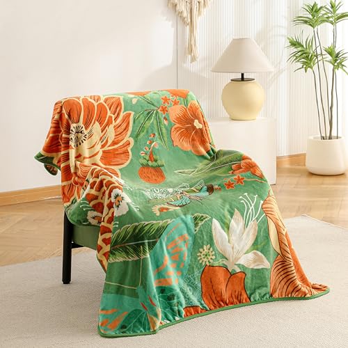 Tyrot Sage Green Boho Floral Flannel Fleece Queen Blanket – Soft, Warm & Lightweight Fuzzy Blanket for Couch, Bed, or Sofa Decor, Cute Botanical Design Throw for Women & Girls, 90''x90'' - color: Sage Bloom, size: Queen(90''x90'')