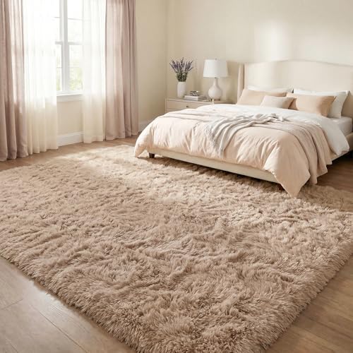 DweIke Fluffy Small Area Rug for Bedroom Living Room, 3x5 Feet Soft Plush Shaggy Beige Rugs for Girls Boys Kids, Non-Slip and Machine Washable Carpet for Nursery Dorm Home Decor - color: Beige, size: 3 Ft X 5 Ft