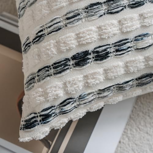 Caflife Boho Throw Pillow Covers 18x18 Inch Set of 2, Farmhouse Black Striped Textured Chenille Decorative Couch Pillow Cases, Rustic Accent Cushion Covers for Sofa Bed Living Room Bedroom - color: Black, size: 18" x 18" (Pack of 2)