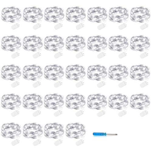 VOOKRY 32 Pcs Fairy Lights Battery Operated String Lights - 10 ft 30 LEDs Waterproof Silver Wire Mini Firefly Starry Moon Lights for DIY Crafts Wedding Party Table Centerpieces Christmas(Cool White) - color: Cool White, size: 32 Pack