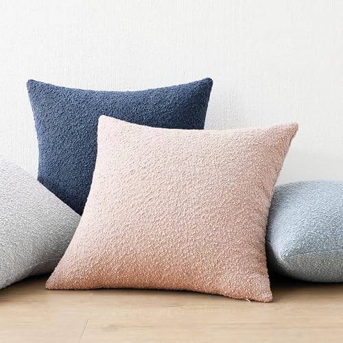 Mixhug Decorative Boucle Throw Pillow Covers, Light Blue, 20 x 20 Inches, Pack of 2 - Textured Boho Pillow Covers for Couch and Bed - color: Light Blue, size: 20" x 20" (Pack of 2)