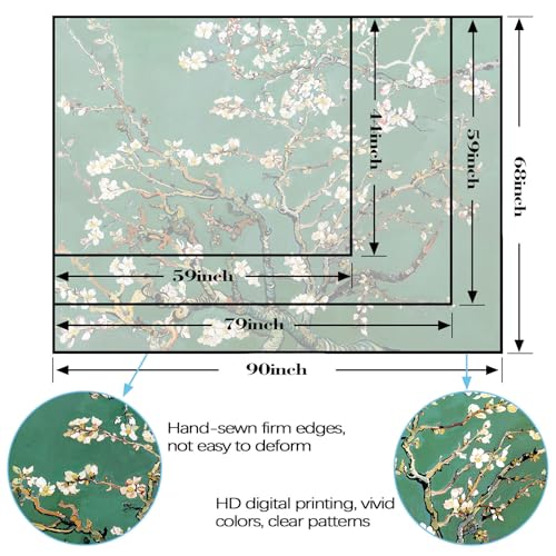Yeoiat Van Gogh Tapestry Almond Blossom Floral Wall Tapestry, Tree Tapestries for Bedroom Art Tapestries Wall Hanging for Bedroom Living Room 60"x80" - color: Green White, size: 80"L x 60"W