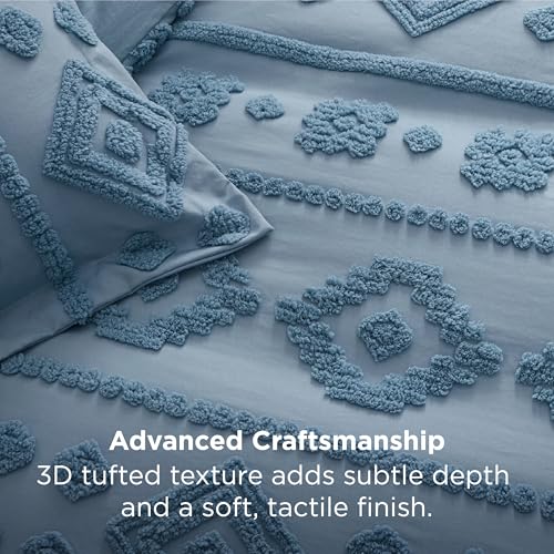 Bedsure Boho Tufted Blue Comforter Set Queen Size, GentleSoft™ 3 Pieces Boho Farmhouse-Style Decor Bedding, Exquisite Bedding for All Seasons, 1 Bed Comforter, 2 Pillow Shams, 90x90 Inches - color: 03 - Distressed Vintage Grayish Blue, size: Queen (90" x
