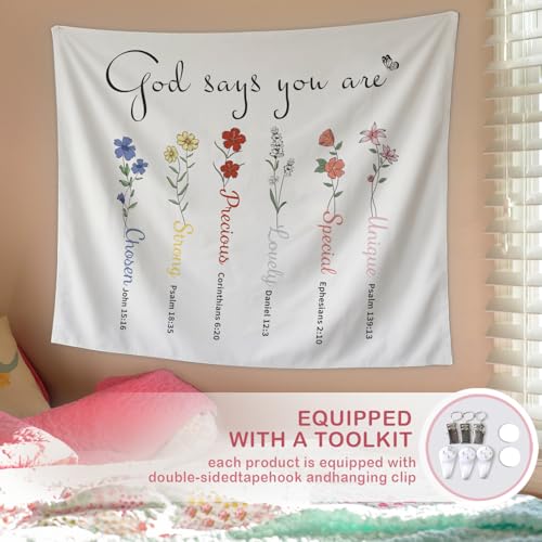 Lacama Christian Tapestry, Christian Gifts for Women, Cute God Says You are Bible Flower Tapestry Decor for Bedroom College Dorm Apartment, College Dorm Decor, 50x60 Inches - color: god says you are-1-Floral