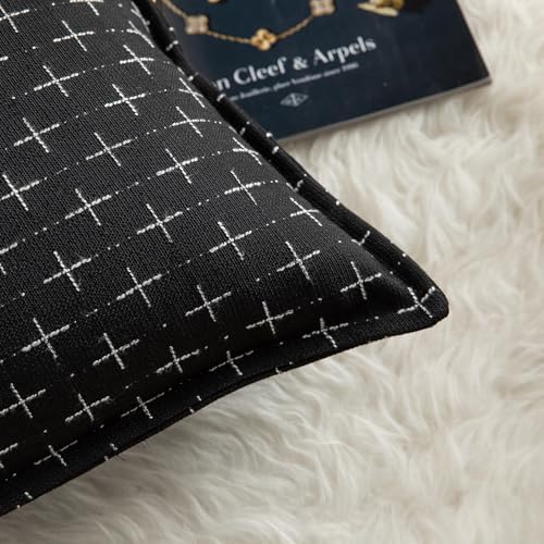 MANDIOO Pack of 2 Burlap Linen Throw Pillow Covers Woven Textured Modern Farmhouse Cushion Covers Pillowcase Decorative Couch Sofa Bed Living Room 12 x 20 Inch Black - color: Black, size: 20" x 12" (Pack of 2)