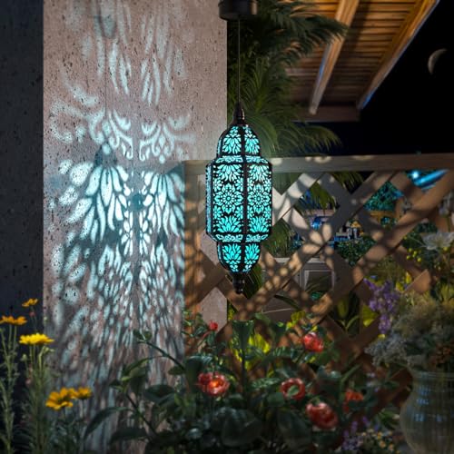 Twinkya Hanging Solar Lights Outdoor Garden Decorative Solar Lantern Waterproof Metal Moroccan Outdoor Decorations for Patio Pathway Yard Porch Backyard Garden Decor (Black, 1 Pack) - color: Black, size: 1pack